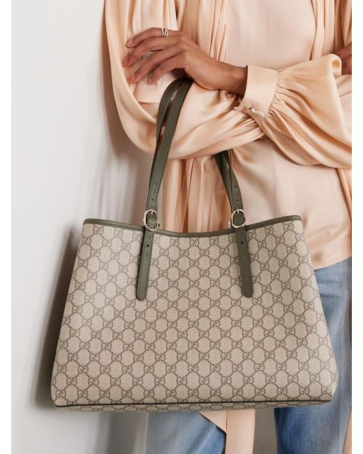 Gucci Natural Gg Emblem Tote Aus Beschichtetem, Bedrucktem Canvas Mit Lederbesätzen