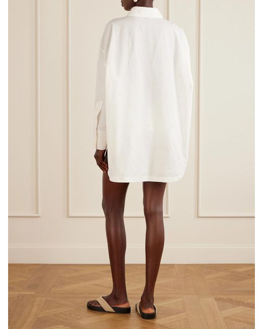 The Attico White Asymmetric Embroidered Cotton-Blend Shirt