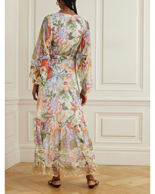 Etro Natural Belted Floral-Print Silk-Crepon Maxi Dress