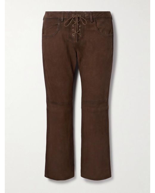 Isabel Marant Brown Vanel Hose Mit Geradem Bein Aus Veloursleder Mit Schnürung