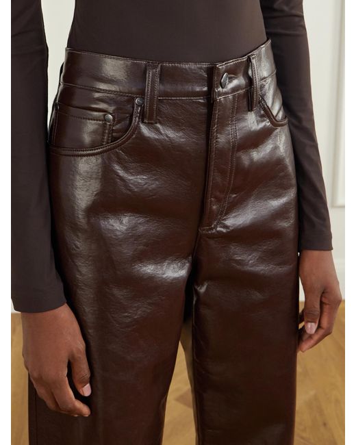 Agolde Brown Arc Recycled Leather-Blend Mid-Rise Wide-Leg Pants