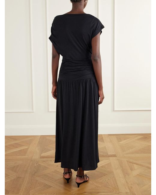 La Ligne Black Milla Draped Cotton-Blend Jersey Maxi Dress