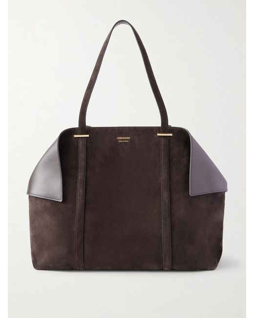 Ferragamo Black Scarf Suede Tote