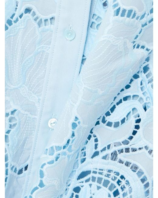 Robe-Chemise Midi En Popeline De Coton À Broderie Anglaise Et À Ceinture Erdem en coloris Blue