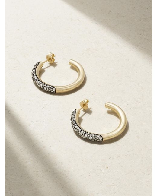 Lucy Delius Natural Dark Side Of The Moon Rhodium-Plated 14-Karat Recycled Diamond Hoop Earrings