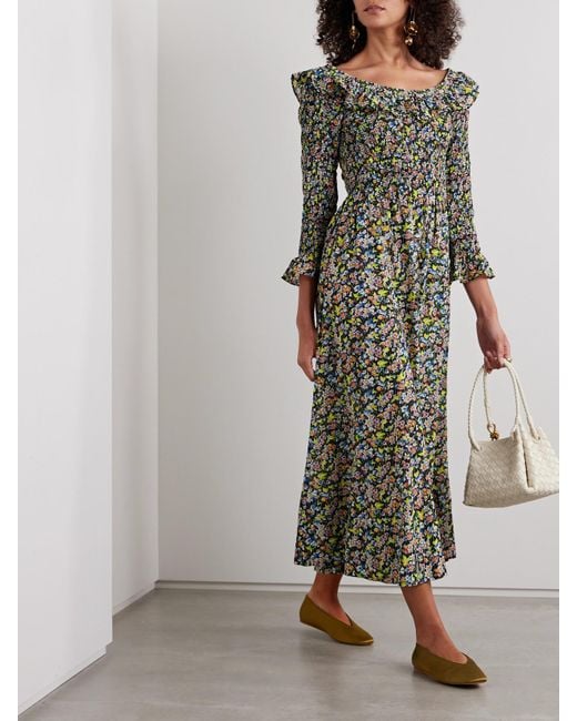 doen green dress DEN Women's Valerine Dress, Emerald Hollyhock Hills | Size: XS accented neckline add flair to this maxi length Doen Tahlia Silk Maxi Dress