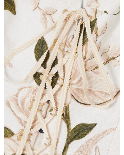Haut Façon Corset Raccourci En Lin À Imprimé Fleuri Et À Lacets Reserva Agua Bendita en coloris Natural