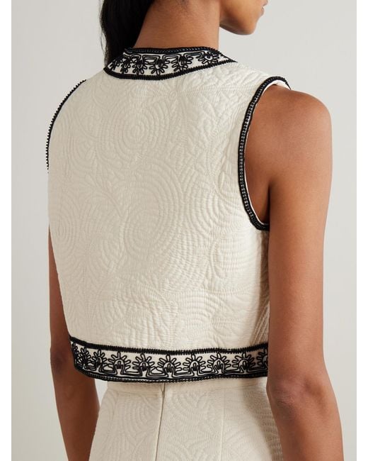 Emporio Sirenuse Natural Clara Embroidered Quilted Cotton Vest