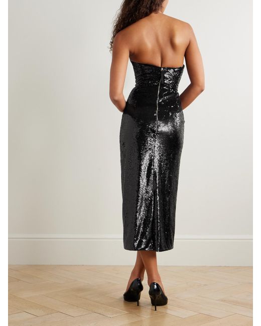 Carolina Herrera Black Strapless Sequined Tulle Midi Dress