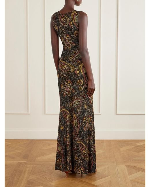 Etro Natural Paisley-Print Metallic Ribbed-Knit Maxi Dress
