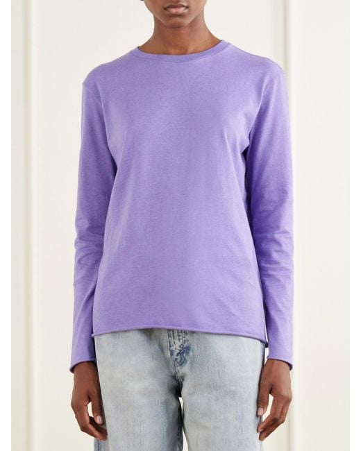 Auralee Purple Cotton And Cashmere-Blend T-Shirt