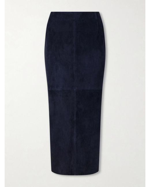 Nour Hammour Blue Selly Leather Midi Skirt