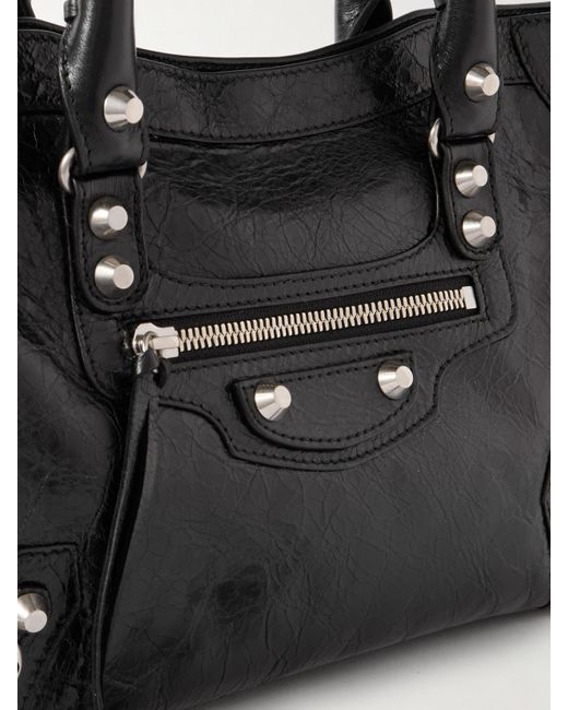 Balenciaga Black Le City Kleine Tote Aus Strukturiertem Leder Mit Verzierungen