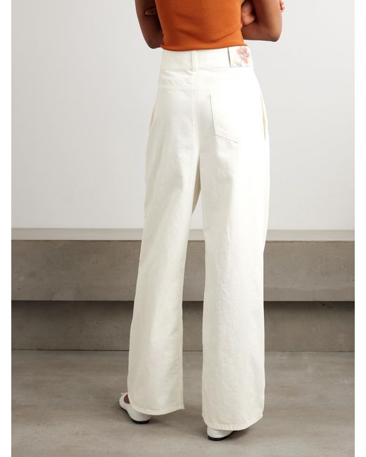 Loewe White Layered Pleated High-Rise Wide-Leg Jeans