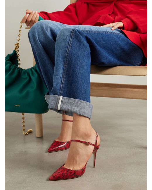 JENNIFER CHAMANDI Red Vittorio 105 Elaphe Point-Toe Slingback Pumps