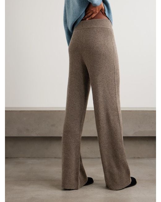 LeKasha Natural Banvir Hose Mit Weitem Bein Aus Geripptem Biokaschmir