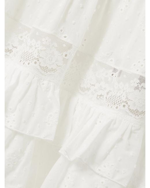 Loretta Caponi White Tina Tiered Ruffled Lace-Trimmed Broderie Anglaise Cotton Maxi Skirt