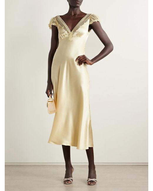 Doen Metallic Corelia Tulle-Trimmed Silk-Satin Midi Dress
