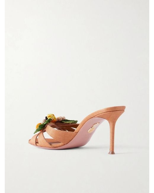 Aquazzura Brown Birdsong 75 Raffia Mules