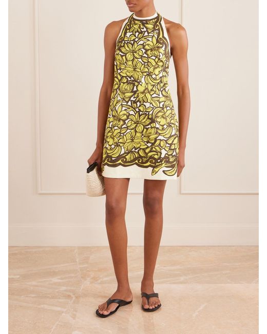 ALÉMAIS Yellow Mona Floral-Print Hemp Mini Dress