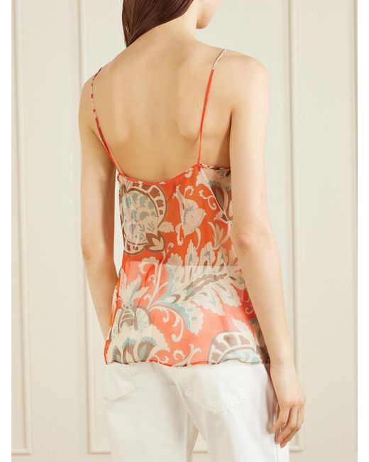 Etro Orange Printed Silk Top
