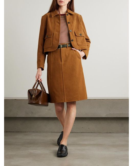 Self-Portrait Brown Cropped Suede Jacket