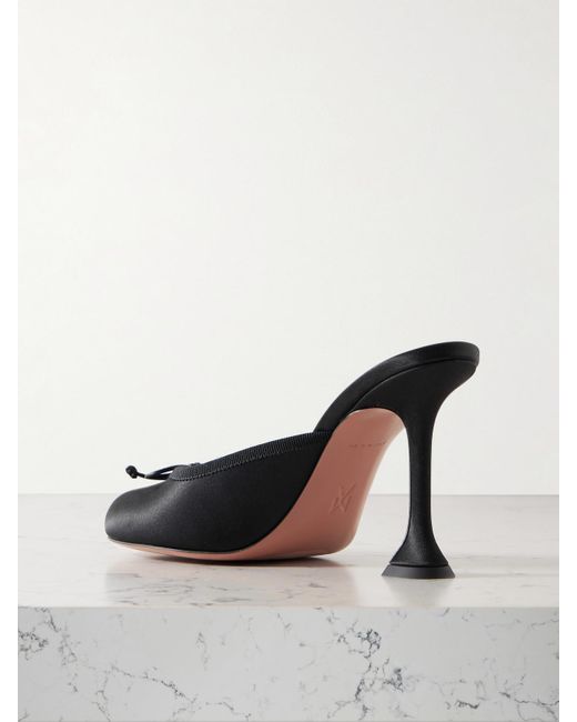 AMINA MUADDI Black Lila Mules Aus Satin Mit Ripsbandbesatz