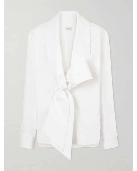 Saint Laurent White Scarf-Detailed Cotton-Poplin Shirt