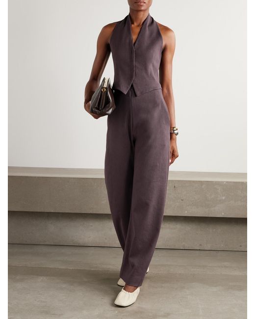 Cortana Purple Umbra Stretch-Wool, Organic Cotton And Hemp-Blend Barrel-Leg Pants