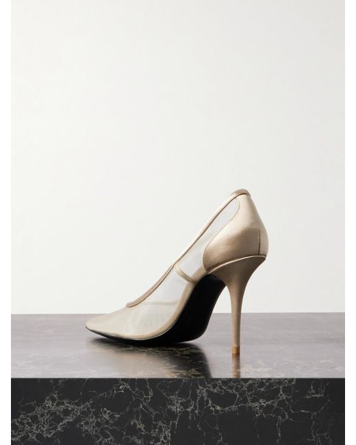 Saint Laurent White Norma Satin-Trimmed Mesh Pumps