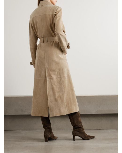 Nour Hammour Natural Tate Belted Suede Trench Coat