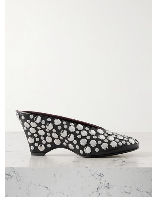 Khaite Black Cloak Studded Leather Mules