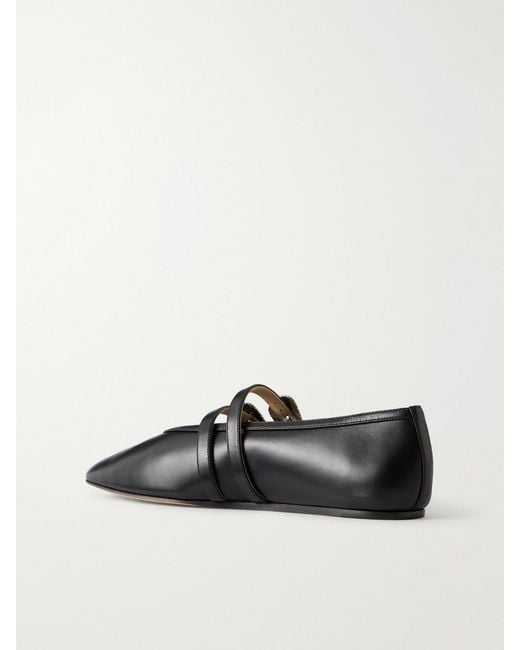Le Monde Beryl Black Claudia Buckle-Embellished Leather Ballet Flats
