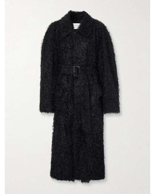 Carven Black Belted Faux-Shearling Coat