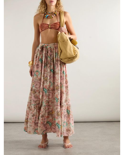 Chloé Pink Maxirock Aus Crêpe De Chine Aus Seide Mit Blumenprint Und Bindegürtel