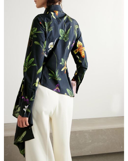 Oscar de la Renta Blue Asymmetrisches Hemd Aus Popeline Aus Einer Baumwollmischung Mit Blumenprint
