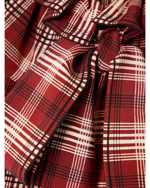 Saint Laurent Red Schluppenbluse Aus Karierter Seide Mit Raffungen