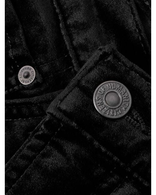 Citizens of Humanity Black Delfina Cotton-Blend Velvet Straight-Leg Pants