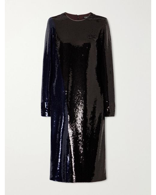 Tom Ford Black Sequin-Embellished Knee-Length Dress