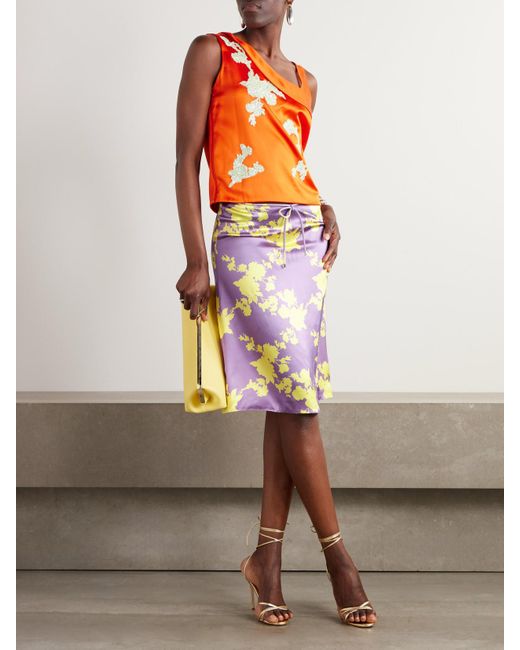 Versace Pink Floral-Print Silk-Satin Midi Skirt
