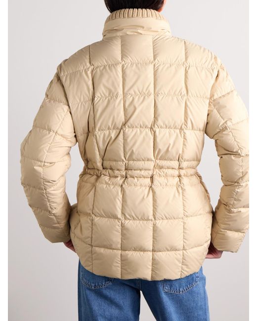 Moncler Natural Antigone Ribbed-Knit And Leather-Trimmed Padded Quilted Shell Down Jacket