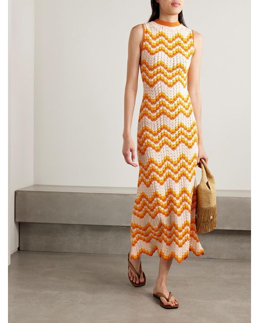 Escvdo Metallic Huayna Crocheted Organic Cotton Maxi Dress