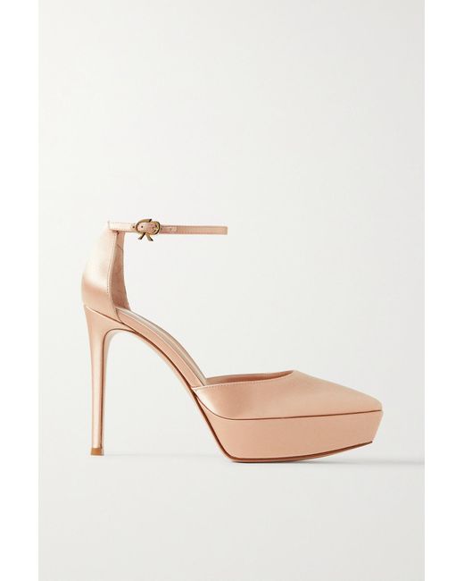 Gianvito Rossi Raso 85mm Satin Platform Pumps in Natural Lyst