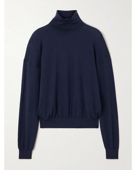 Pull À Col Roulé En Laine, Cachemire Et Soie Mélangés Saint Laurent en coloris Blue