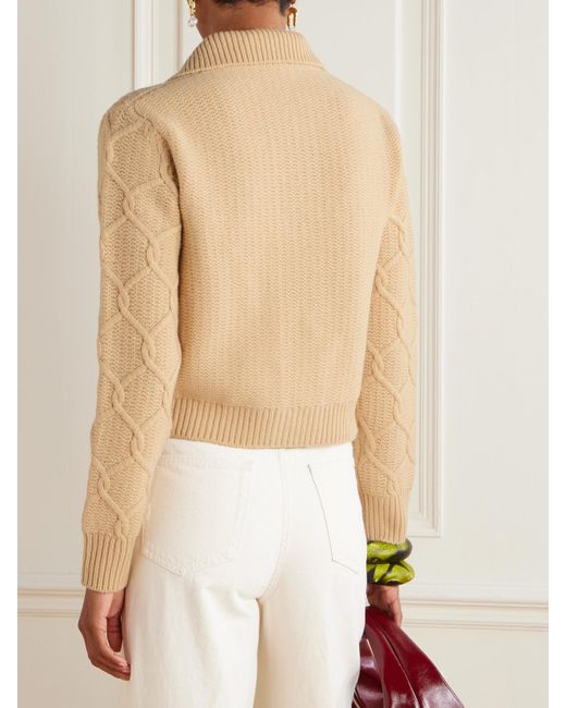 Etro Natural Embroidered Cable-Knit Wool And Cashmere-Blend Cardigan