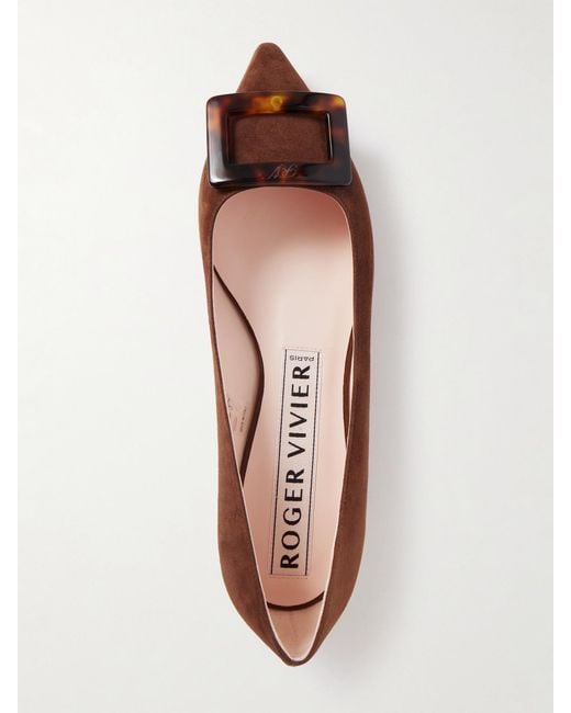 Roger Vivier Brown Gommettine Buckled Suede Ballet Flats