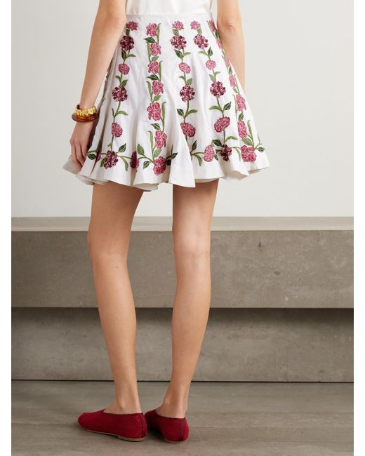 Mini-Jupe En Lin À Appliqués Et À Broderies Cerezo Agua Bendita en coloris White