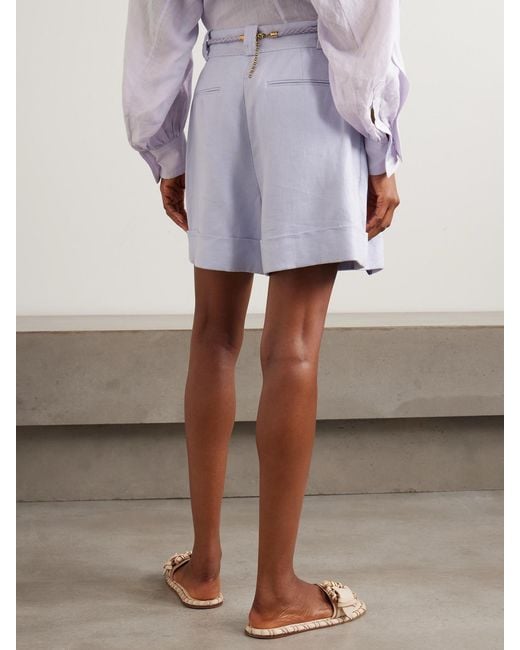 Zimmermann Purple Luna Belted Linen Shorts