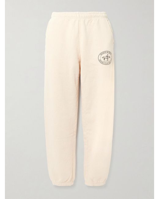 Sporty & Rich Natural Riding Club Printed Cotton-Jersey Tapered Sweatpants