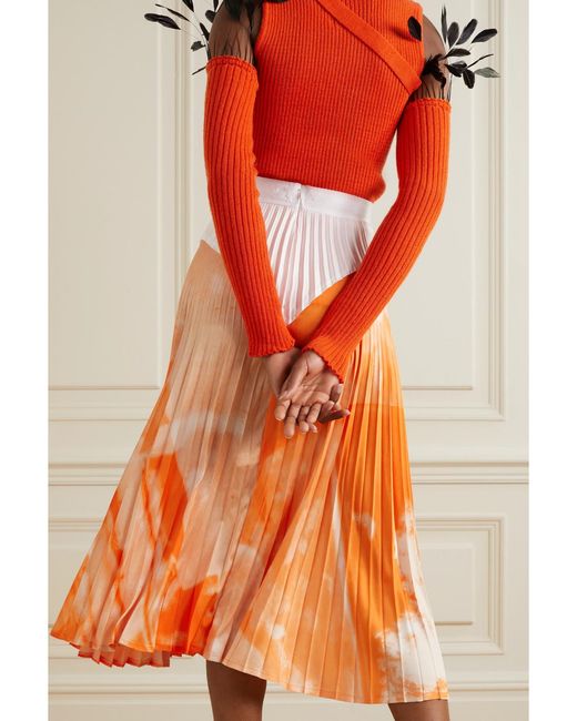 Thebe Magugu Orange Pleated Printed Satin Midi Skirt